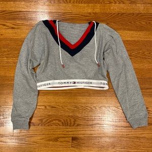 Tommy Hilfiger Grey Cropped Hoodie Top Size L